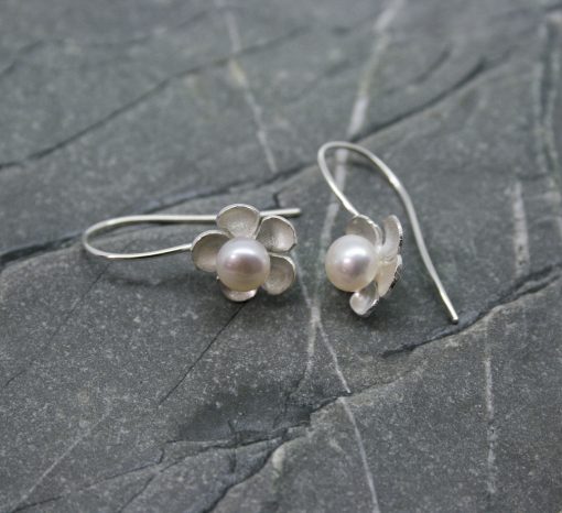 Pearl and Silver Daisy Earrings
