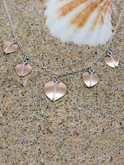 Handmade Silver and Copper Heart Leaf Necklace