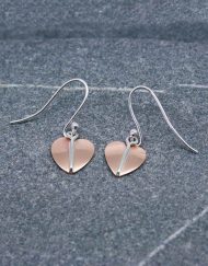 Handmade Silver and Copper Heart Leaf Drop Earrings