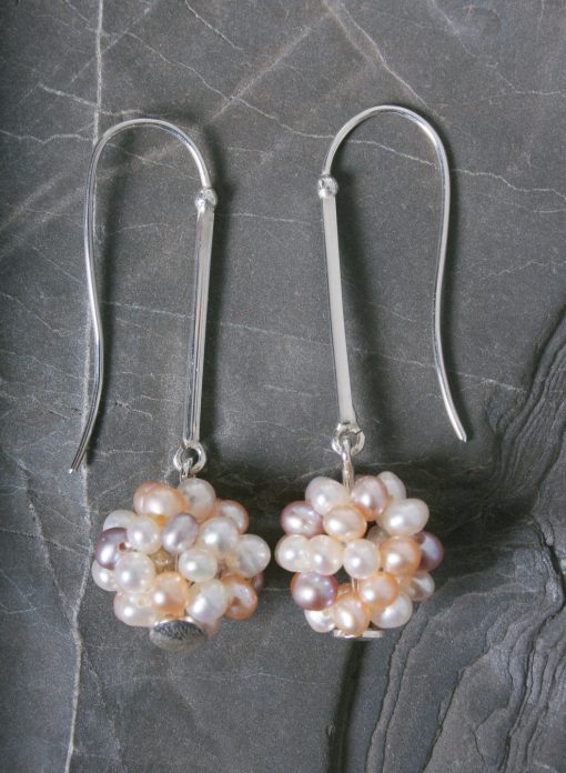 Silver and freshwater pearl cluster drop earrings