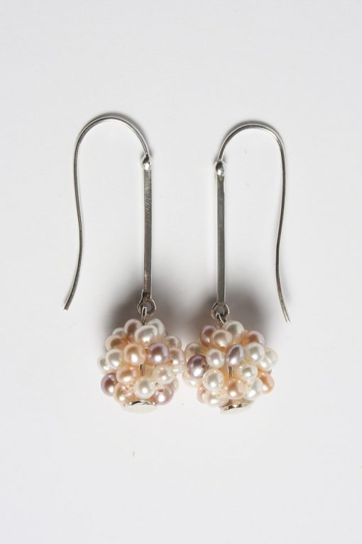 Silver and freshwater pearl cluster drop earrings