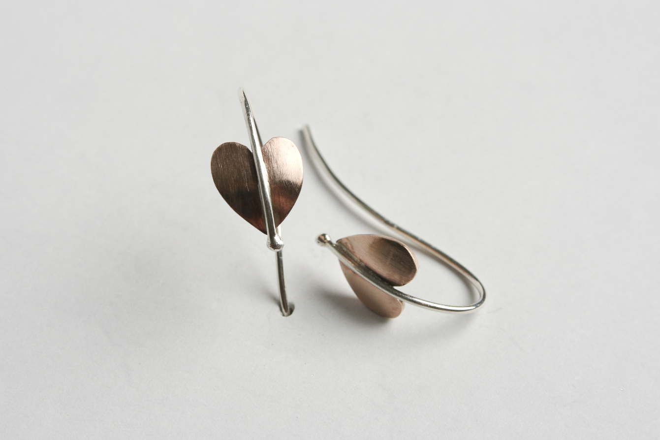 Handmade bronze and sterling silver leaf earrings | Starboard Jewellery