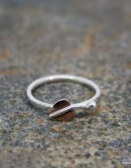 Copper leaf and bead on sterling silver ring