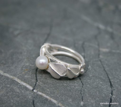 Art Nouveau styled sterling silver ring with freshwater pearl