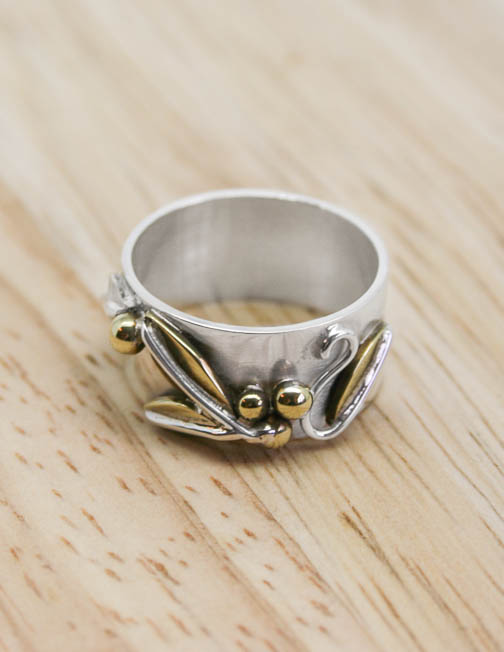 Sterling silver and brass leaf ring