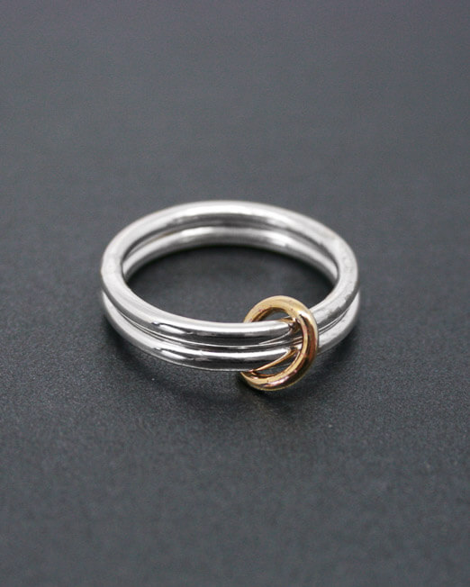 Two band sterling silver ring with brass detail 1 Two band loose silver ring with brass detail | Starboard Jewellery