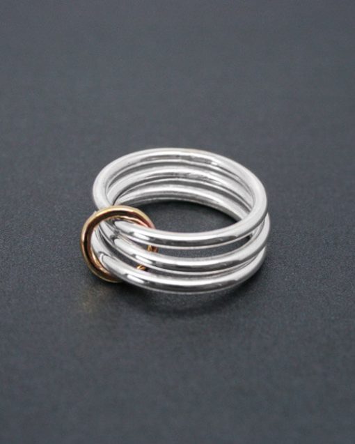 Three band silver ring with brass detail | Starboard Jewellery