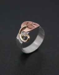 Handmade silver and copper leaf ring