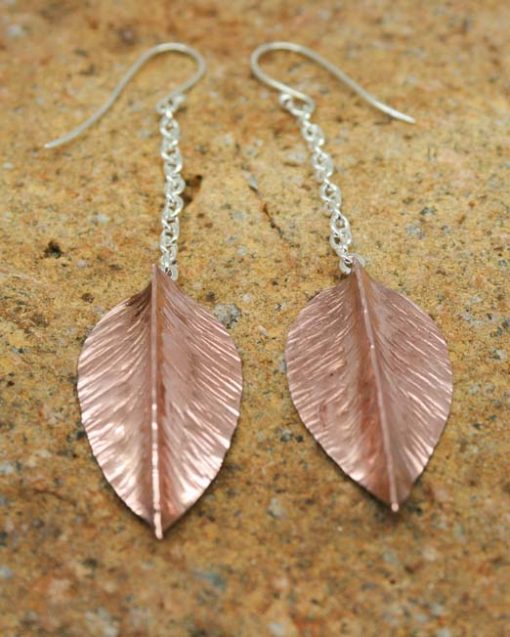 Copper leaf and silver earrings