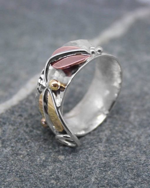 Silver leaf ring with copper and brass | Starboard Jewellery