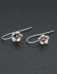 Silver and copper flower earrings on hook fittings