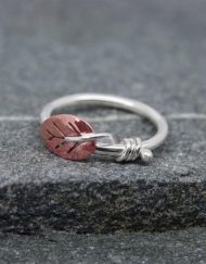 Silver ring with copper leaf