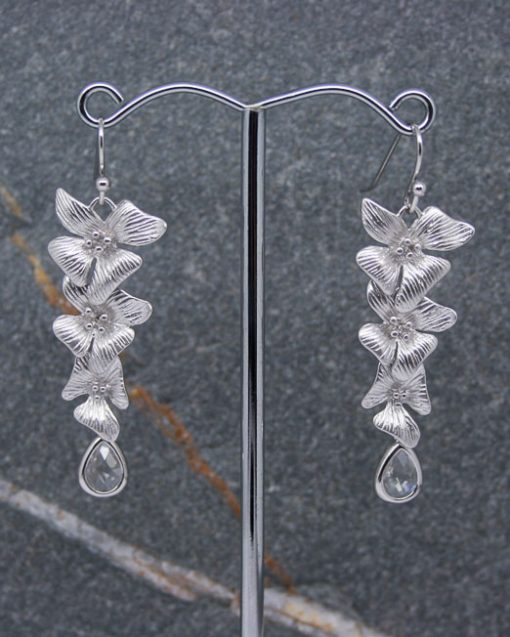 Hibiscus flower and crystal drop earrings