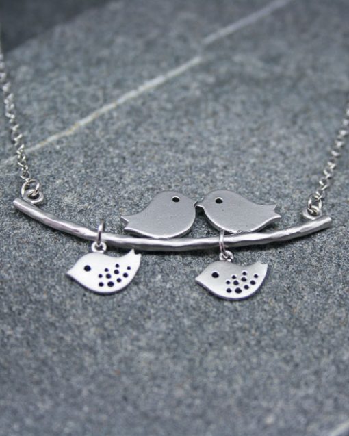Two birds on a branch necklace