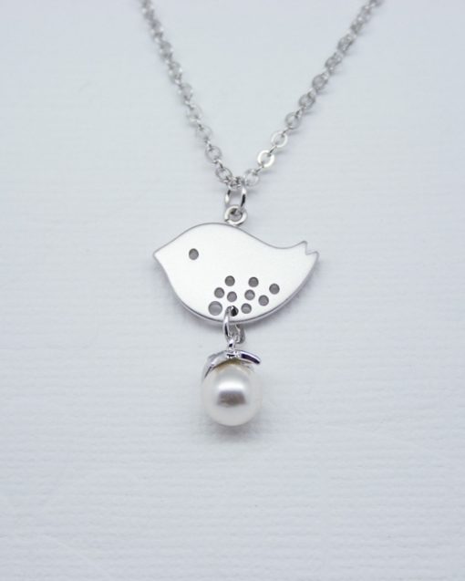 Lovebird and pearl drop necklace