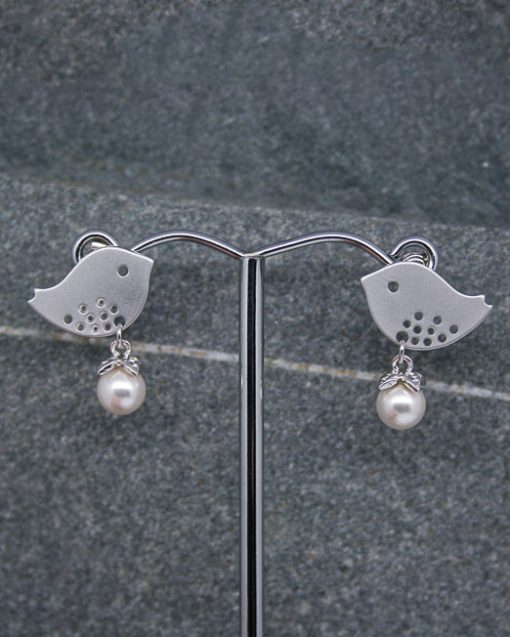 Lovebird and pearl earrings