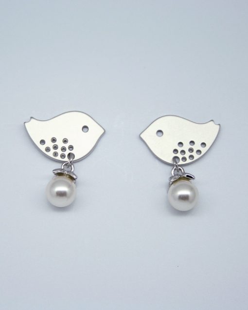 Lovebird and pearl drop earrings with sterling silver posts 1