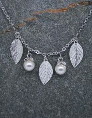 Pearl and leaf silver plated necklace
