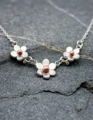 Handmade silver and copper three flower daisy necklace
