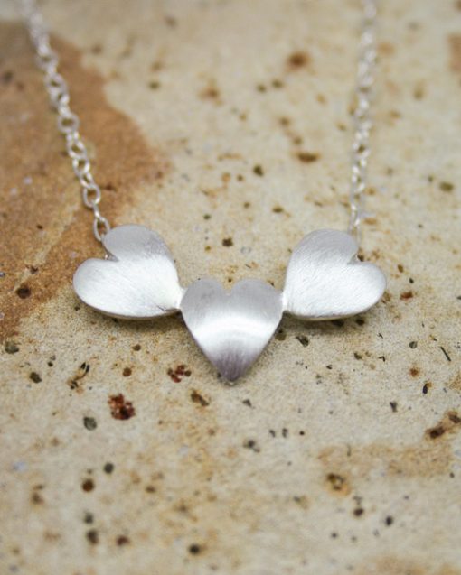 Handmade three sterling silver hearts necklace 1