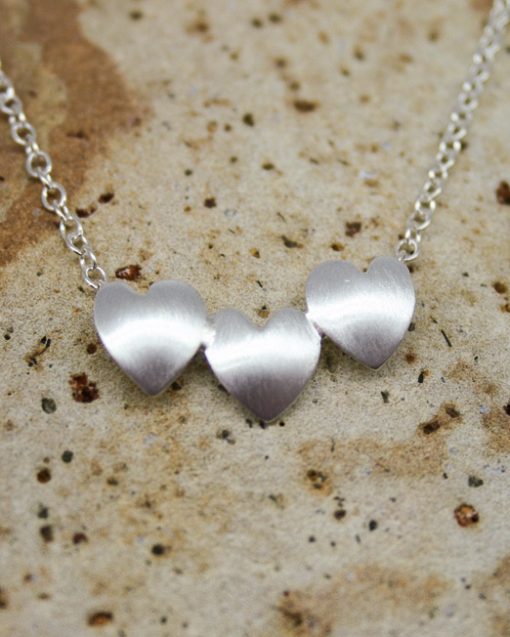Handmade three silver hearts necklace