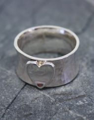Wide sterling silver heart ring