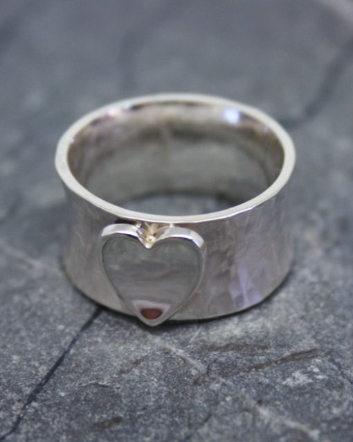 Wide sterling silver heart ring