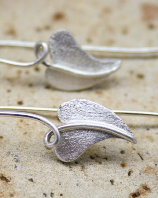 Handmade sterling silver long wire leaf earrings 1