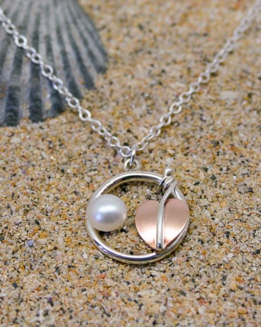 Silver, copper leaf and pearl Art Nouveau necklace