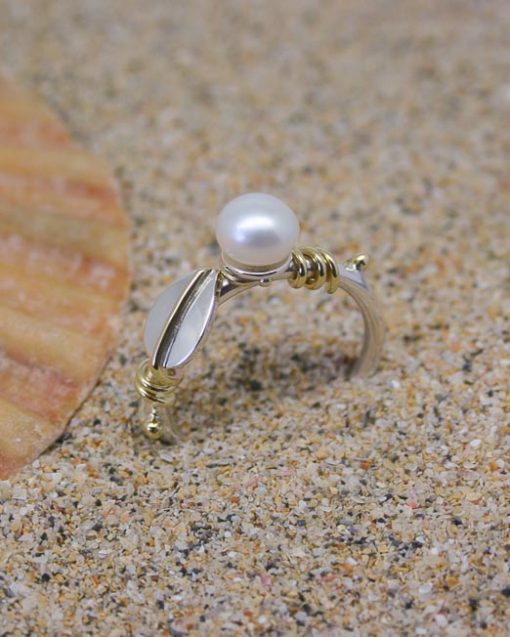 Sterling silver and pearl ring with leaves 5