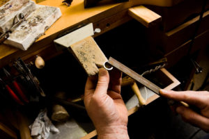 Bench Jeweller making a ring at Starboard Jewellery in Cornwall