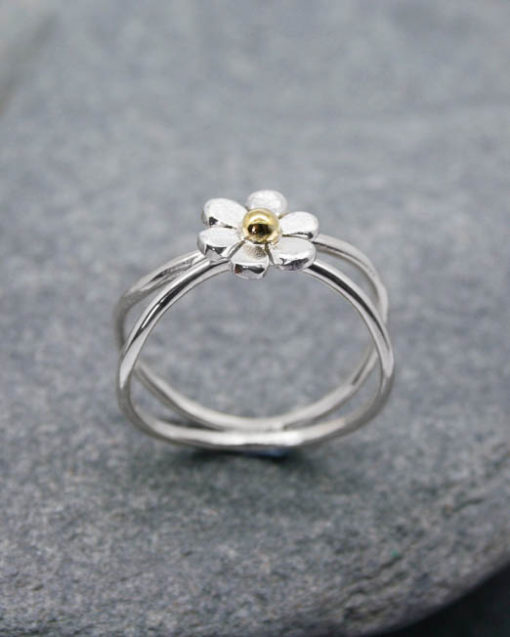 Sterling silver crossover flower ring