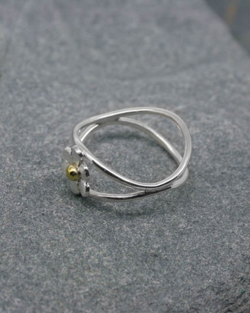 Sterling silver crossover daisy flower ring
