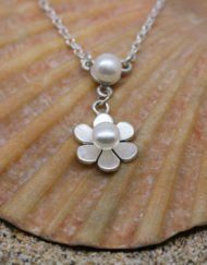 Sterling silver and pearl drop necklace with flower petals