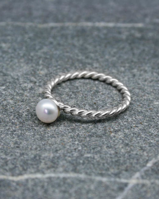 Pearl ring on a twisted wire sterling silver band