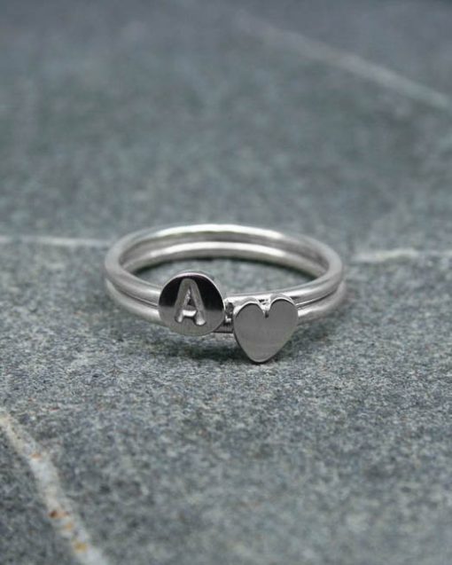 Personalised initial letter sterling silver disc stacking ring