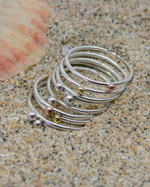 Skinny sterling silver stacking bead ring in mixed metals