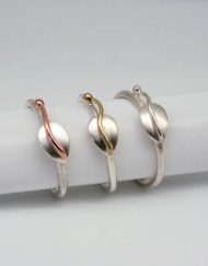 Sterling silver leaf stacking ring with silver, copper or brass centre and bead