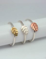 Sterling silver stacking ring with copper leaf, silver leaf or brass leaf