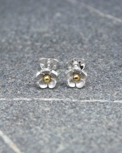 Small sterling silver or mixed metal daisy flower earrings