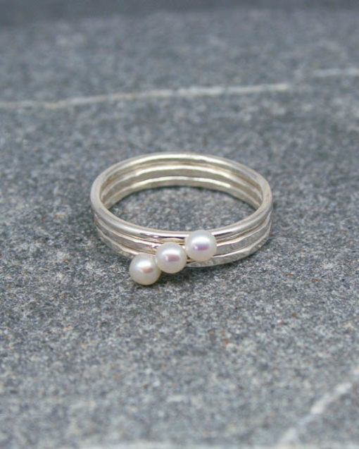 Sterling silver and small pearl stackable skinny ring