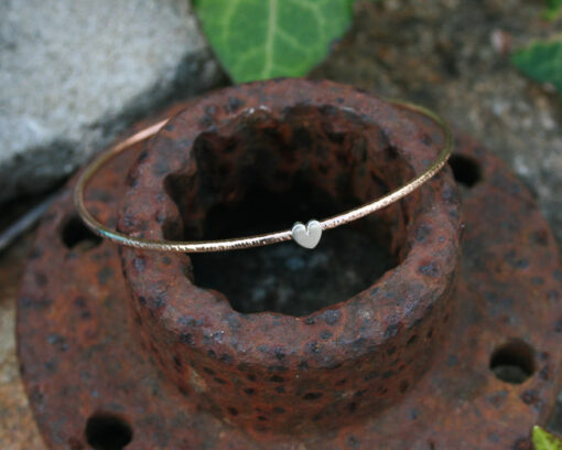 Handmade bronze and sterling silver heart bangle | Starboard Jewellery